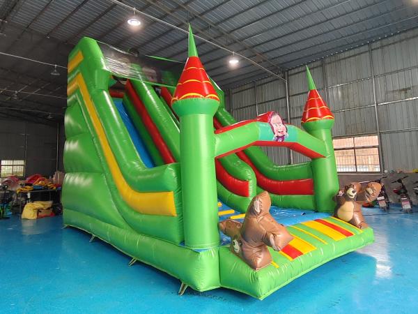 Commercial Grade PVC Inflatable Dry Slide With Pillar Colorful Inflatable Double
