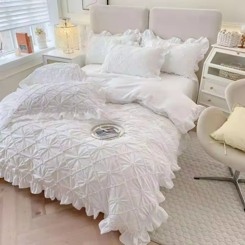 All-Season 100% Cotton Soft Bedding Set with Matching Curtain and Quilt Luxury Egyptian Cotton Set