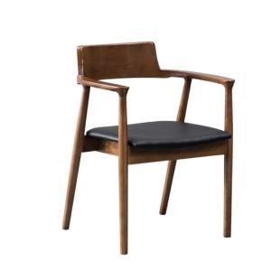 China Dining Room and Living Room Contemporary Walnut Colour Wood Armrest Dining Chair with Fabric Leather Seat factory