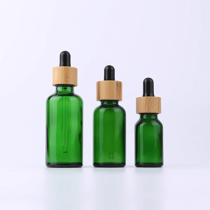 100ml 50ml 30 Ml 15ml Green Essential Oil Glass Dropper Bottles Eye Dropper Bamboo Lid Cosmetic Jar