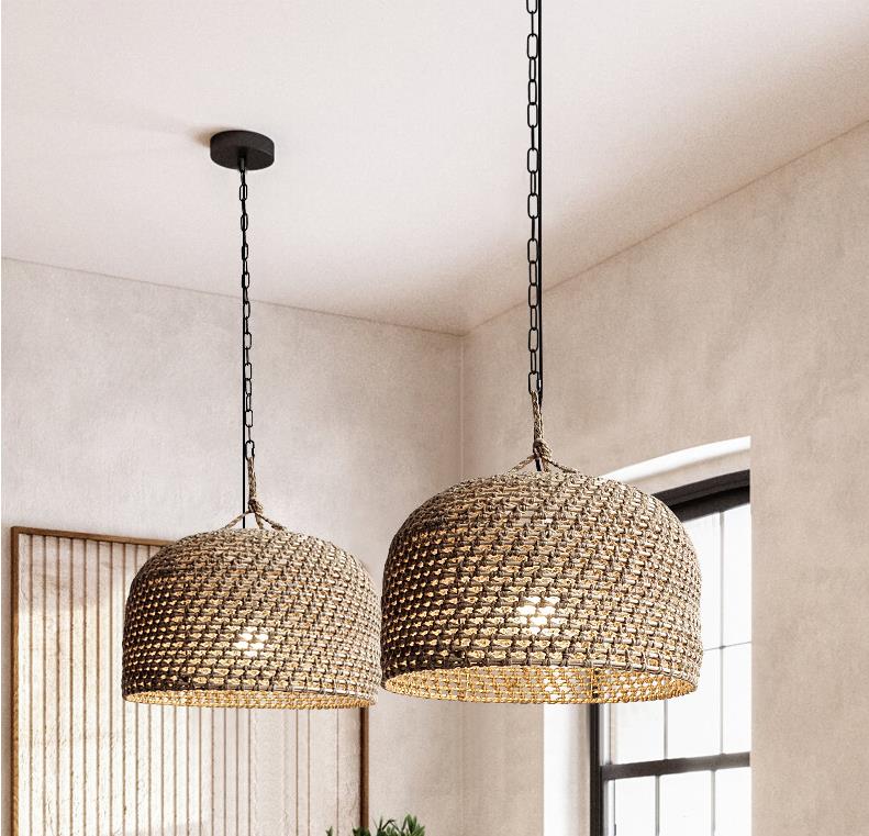 3500K Creative Rattan Pendant Light Switch Control For Living Room