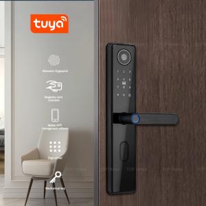 China Smart Digital Door Handle Lock Fingerprint Handle Lock Peephole Camera Tuya App factory