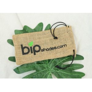 Drawstring Jute Packaging Bags Customized Styles With Gray Soft Lining
