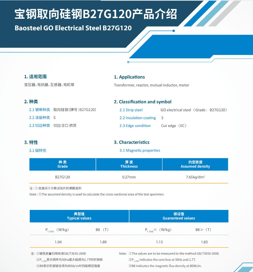 B27G120 Oriented Silicon Steel Thickness 0.5mm