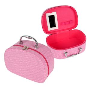 China Pink PU Leather Makeup Cosmetic Case With Mirror factory