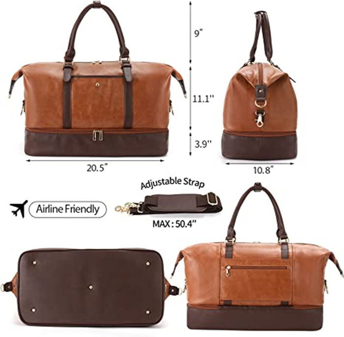 PU Leather Weekender Bag , Travel Duffel Bags With Shoe And Laptop Compartment