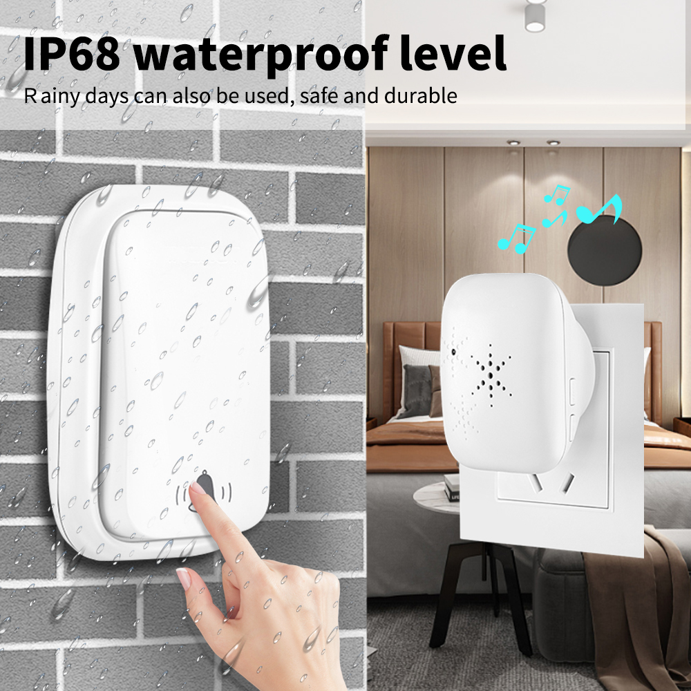 Wireless Call Ring Doorbell US EU UK Outdoor No Wiring Self Powered Waterproof Doorbell 300M