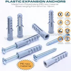 China Rimmed Plastic Expansion Plugs /Anchors with Double Wings &amp; Screws, Fishlike Type, Polyethylene, Ø5~Ø16mm, for Concrete Wall factory