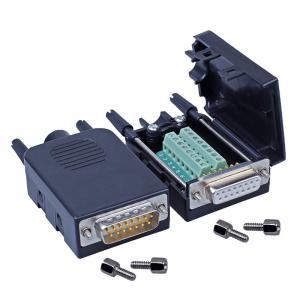 China DB15 D Sub 15 Pin Dual Row Connectors to Terminal Blocks Adapter with housing on sale