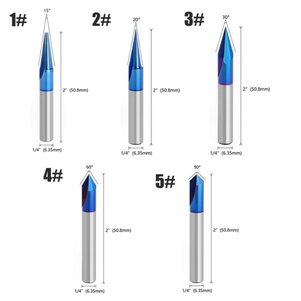 1/4 Shank Blue Coating V Type Solid Carbide Wood Cutter Tools Customizable OEM