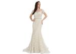 Sequin Embroidery Fabric Arabic Evening Dresses Beige Color Zipper Back Style