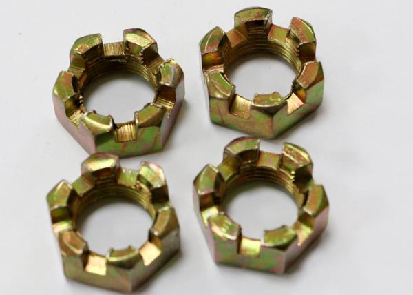 Non Standard Fastener Hexagon Slotted Nut Yellow Zinc Plated For Truck Spare