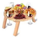 Wooden Portable Folding Round Tray Table for Outdoor Camping Beach Travel and
