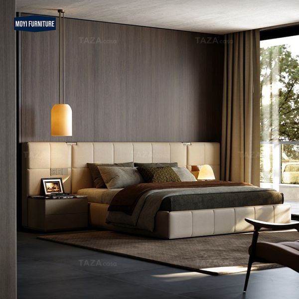 China Metal Frame Soft Bed Luxury Home Furniture Italian Design Villa Master Bedroom Furniture Leather King Size Bed factory