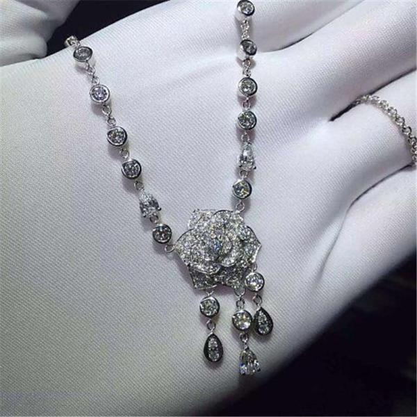 Luxury jewe factory Rose diamond Necklace 18k gold white gold yellow gold rose