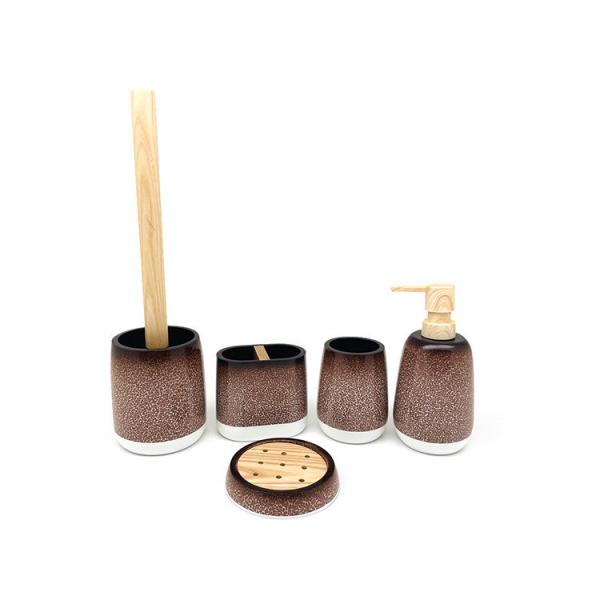 5pcs Ceramic Look Polyresin Bathroom Accessories Set Toothbrush Tumbler Holder