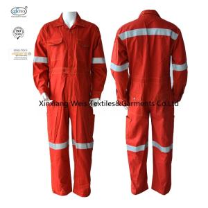 China High Quality Full Cotton Red Fire Retardant Coveralls / FR Safety Coveralls For Men With Reflector And Metal Snap Button factory