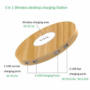 Qi Certified Super Fast Charging Mobile Phone Wireless Charger with Multi USB
