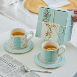 Simple Blue Ceramic Cup And Saucer Set For Cappuccino Or Tea In Europe Design