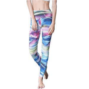 China CPG Global Women's Fitness Legging Sport Running Pants Yoga Watercolor Blue Print High Quality HK16 factory