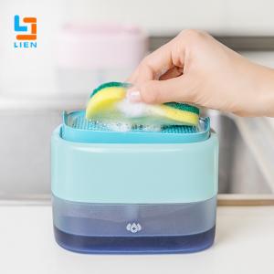 China Kitchen Plastic Soap Pump Sponge Caddy With Soap Dispenser Liquid Dish Brush factory