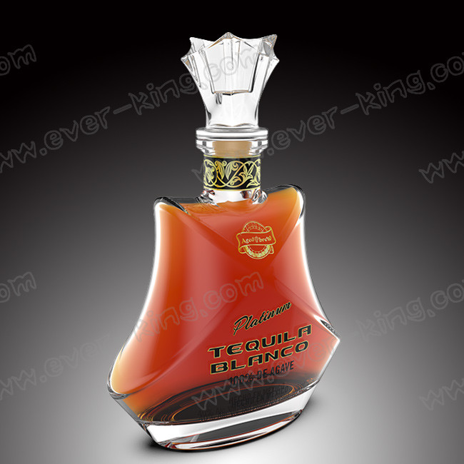 Elegant Shape Tequila Brandy Glass Bottle With Cork Top