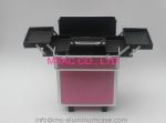 Pink Trolley Aluminum Beauty Box With Wheels And Large Storage Space
