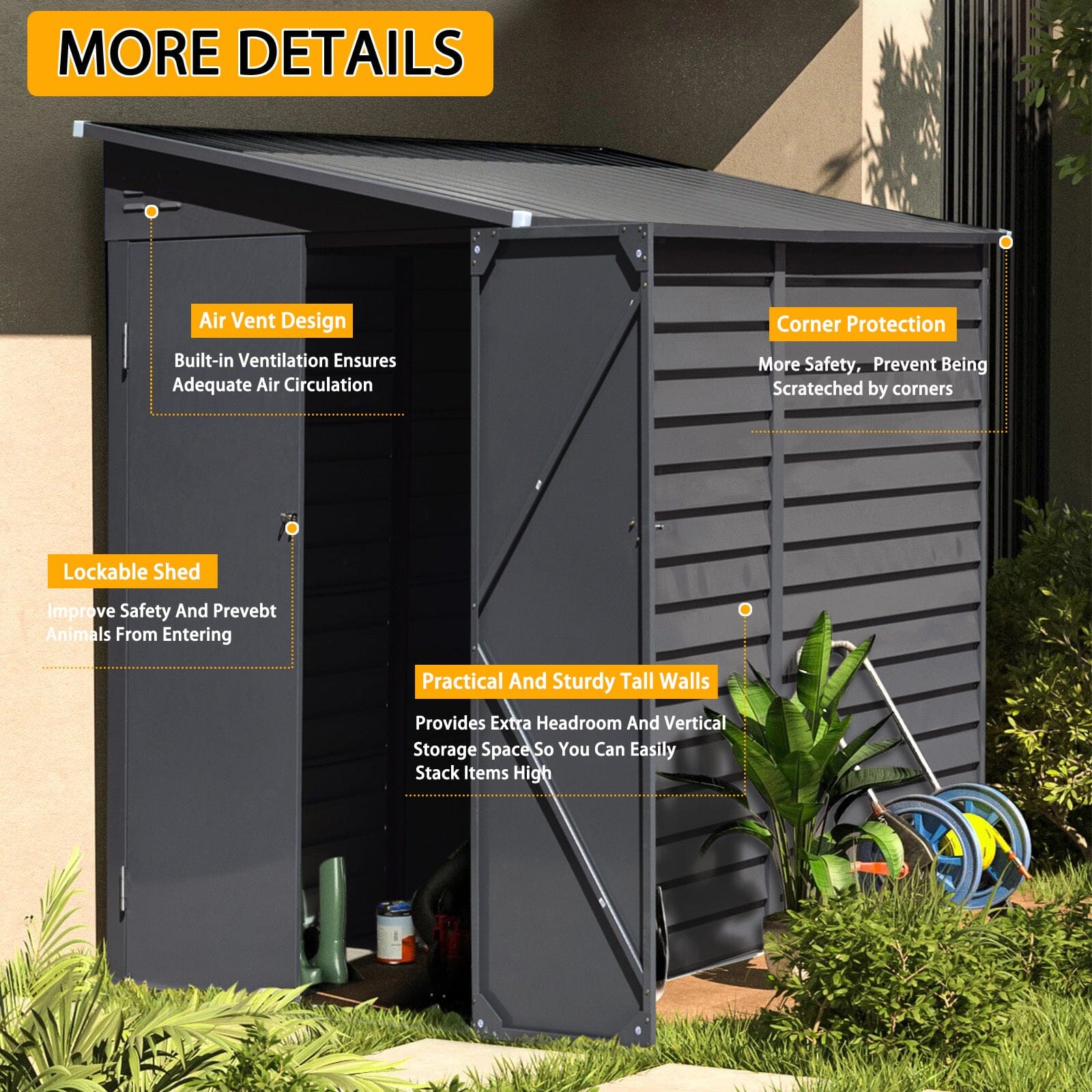 Garden Bike Shed AJUNION 9ft Sturdy Steel Motorcycle Storage Enclosure with Lock