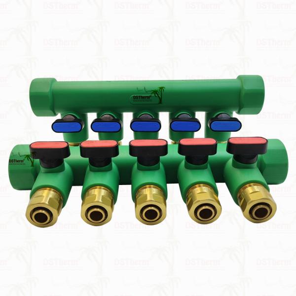 PPR Blue Manifolds With Ball Valve 5 Ways Manifolds Customized Color and Logo 25mm
