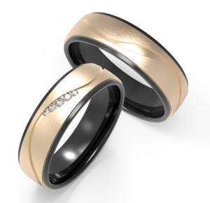 China K Gold Plain Damascus Steel Couple Ring Inside Unique Pattern Design factory