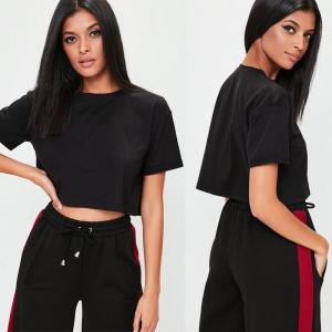 China Petite Clothing Black Roll Sleeve T Shirt Women factory
