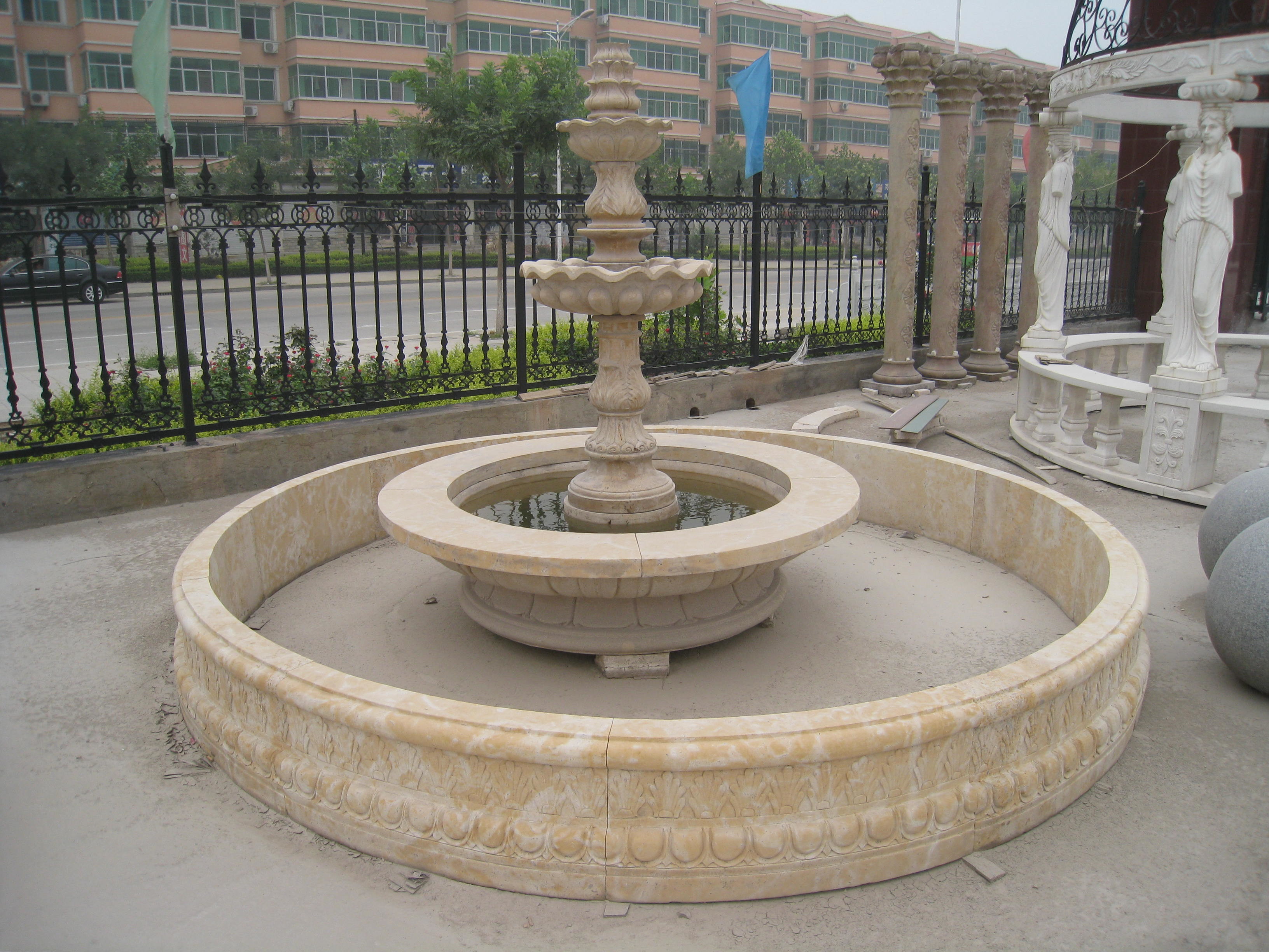 Antique Elephant Head Stone Marble Wall Water Fountain