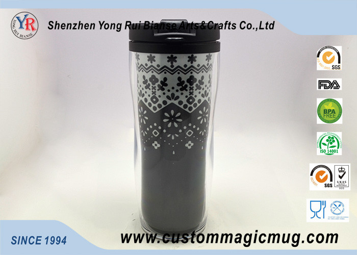 Double Wall Eco Friendly Travel Mugs , Plastic Coffee Cups With Lids 350ml 12oz