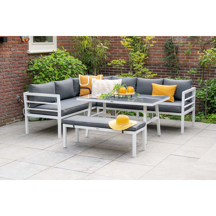 Aluminum Outdoor Dining Table Garden Furniture Set with Bench by AJUNION