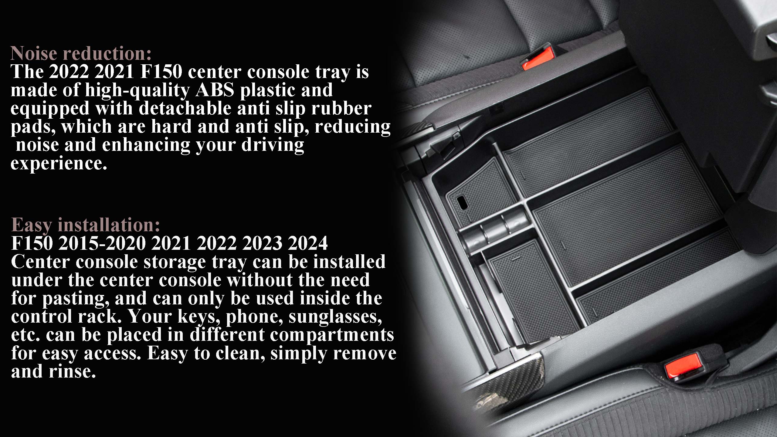 Viknav Center Console Organizer Tray Storage Suitable For 2015-2024 F150 Raptor Center Armrest Glove