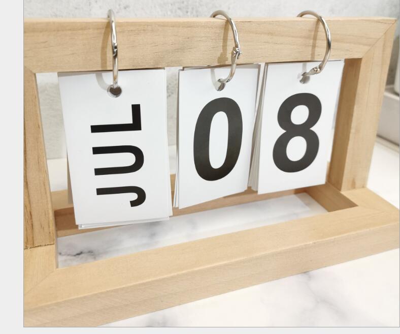 Office Home Wooden Calendar Stand Perpetual Desktop Decoration Flip Calendar Stand