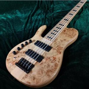 China Custom Natural Burl Color One Piece Neck Through 5-Strings Left Handed Electric Bass Guitar factory