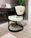 Leather Stainless Steel Modern Armrest Dining Chair Luxury Versace Design