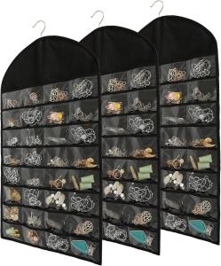 China FORAINEAM 3 PACK HANGING JEWELRY ORGANIZER 32 POCKETS 18 HOOK AND LOOPS NECKLACE HOLDER EARRINGS BRACELET RING DISPLAY factory