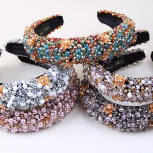 China Christmas Ladies Hair Bands Head Band Clip Colors Beaded Baroque Bling Crystal Headband 11x15cm factory