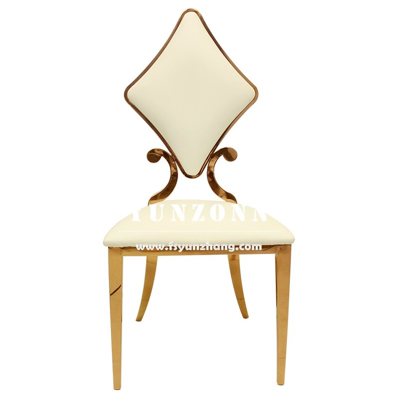 Elegant Gold Stainless Steel Dining Chair with Poker Diamond Design