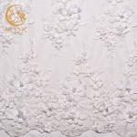 Beautiful 3D White Floral Lace Fabric Beaded Polyester Water Soluble