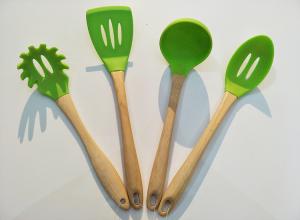 China hot sale silicone kitchen Utensils cooking tools with wood bamboo handle Nonstick Cookware factory