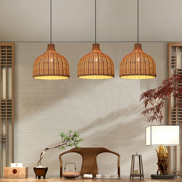 Bamboo Rattan Pendant Lights Round Shape For Indoor Lighting