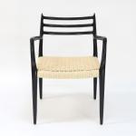 Modern Dining Chair Hand-woven Cord Nitrolacquer Finish Solid Wood with Armrest