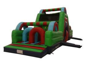 China Adventuring Green Bouncy Castle Obstacle Course , Toddler Inflatable Sports Game factory