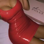 U Neck Sleeveless PU Leather Mini Dress