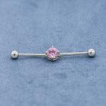 Pink Zircon Stone Industrial Bar Jewelry 40mm Surgical Steel Piercings