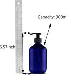 300ml Plastic Blue cylindrical smooth Bottle with black pump for shampoo lotion