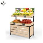 Wood Fruit And Vegetables Display Rack Multi Functional Double Sided